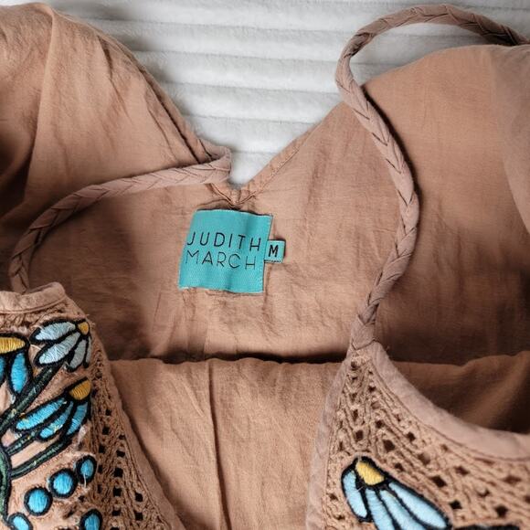 Judith March Bohemian Embroidered Crochet Mini Dress M Lined Cotton Festival - Picture 8 of 10